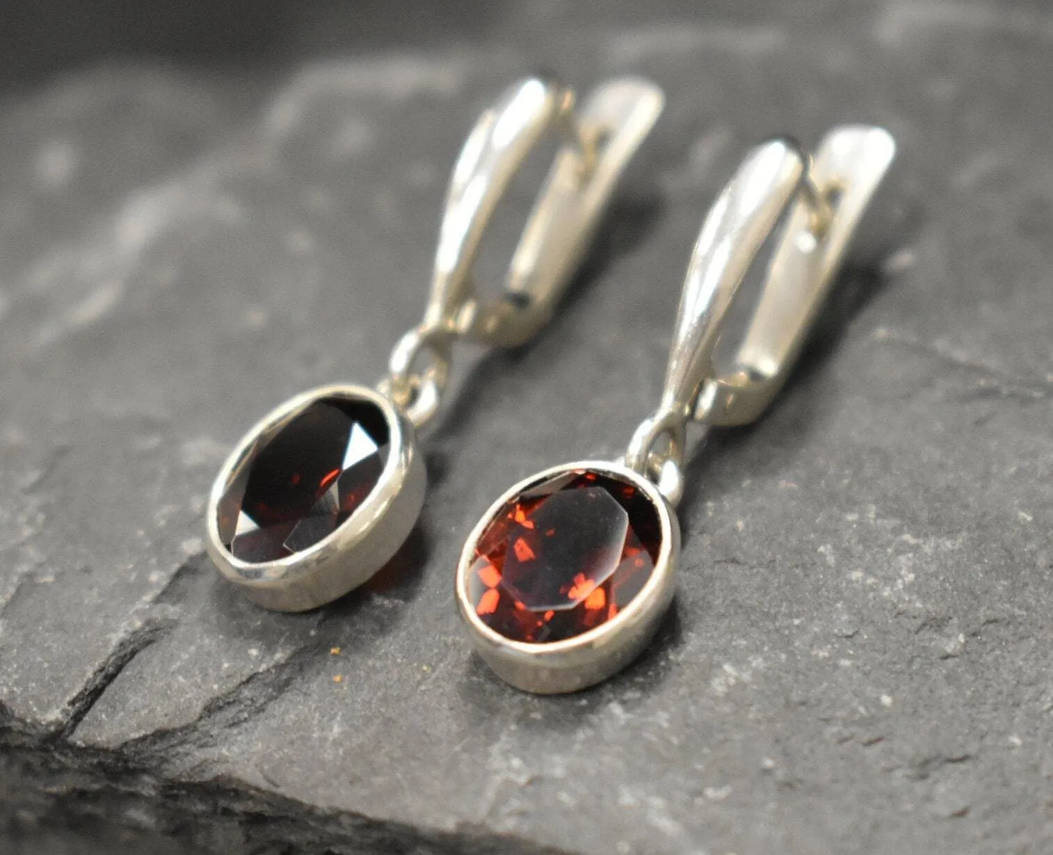 Dangling Garnet Earrings - Natural Garnet Earrings - Long Red Earrings