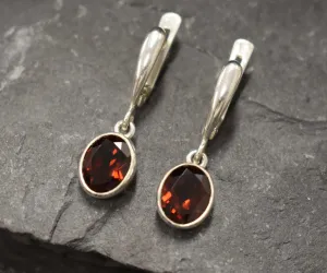 Dangling Garnet Earrings - Natural Garnet Earrings - Long Red Earrings