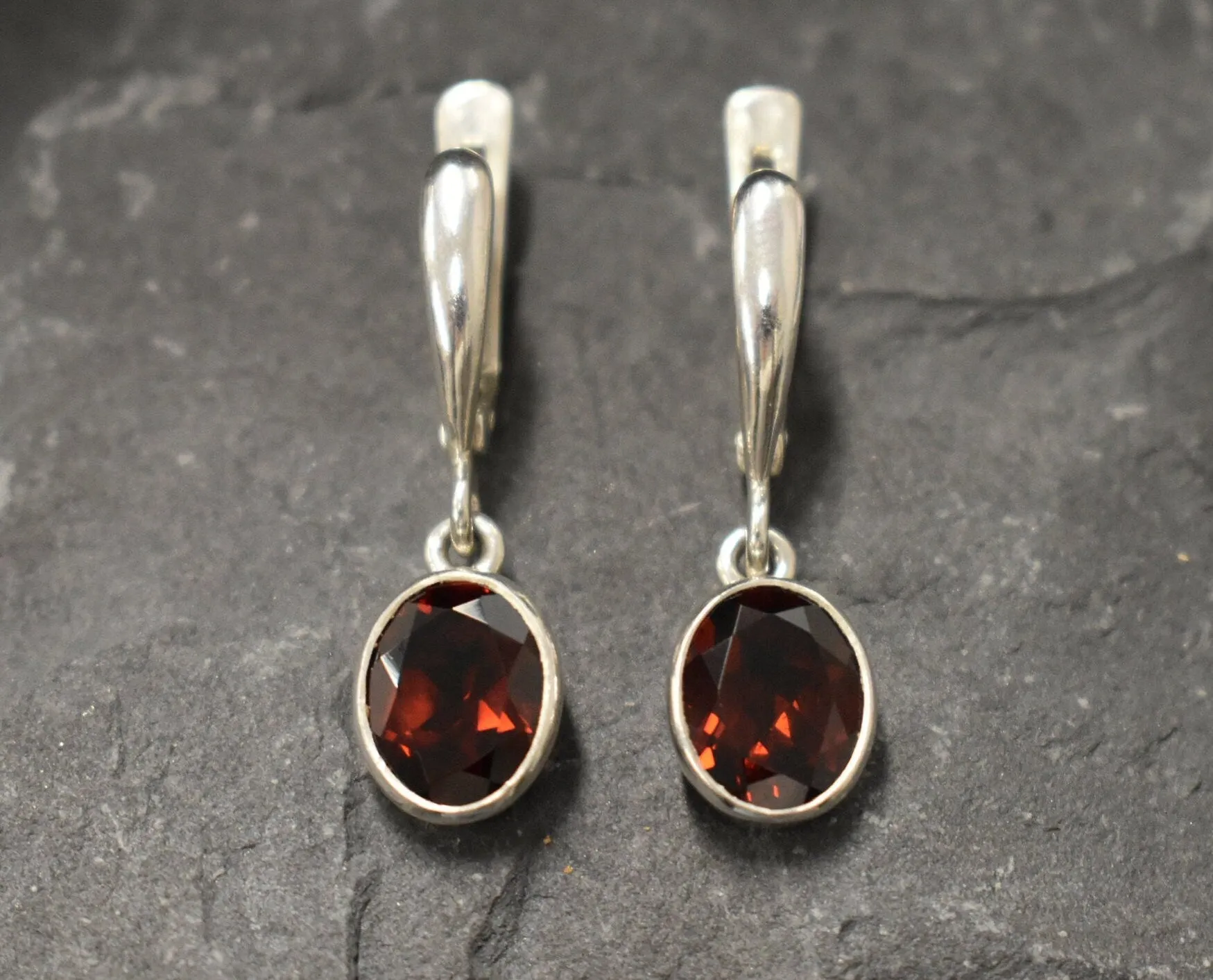 Dangling Garnet Earrings - Natural Garnet Earrings - Long Red Earrings