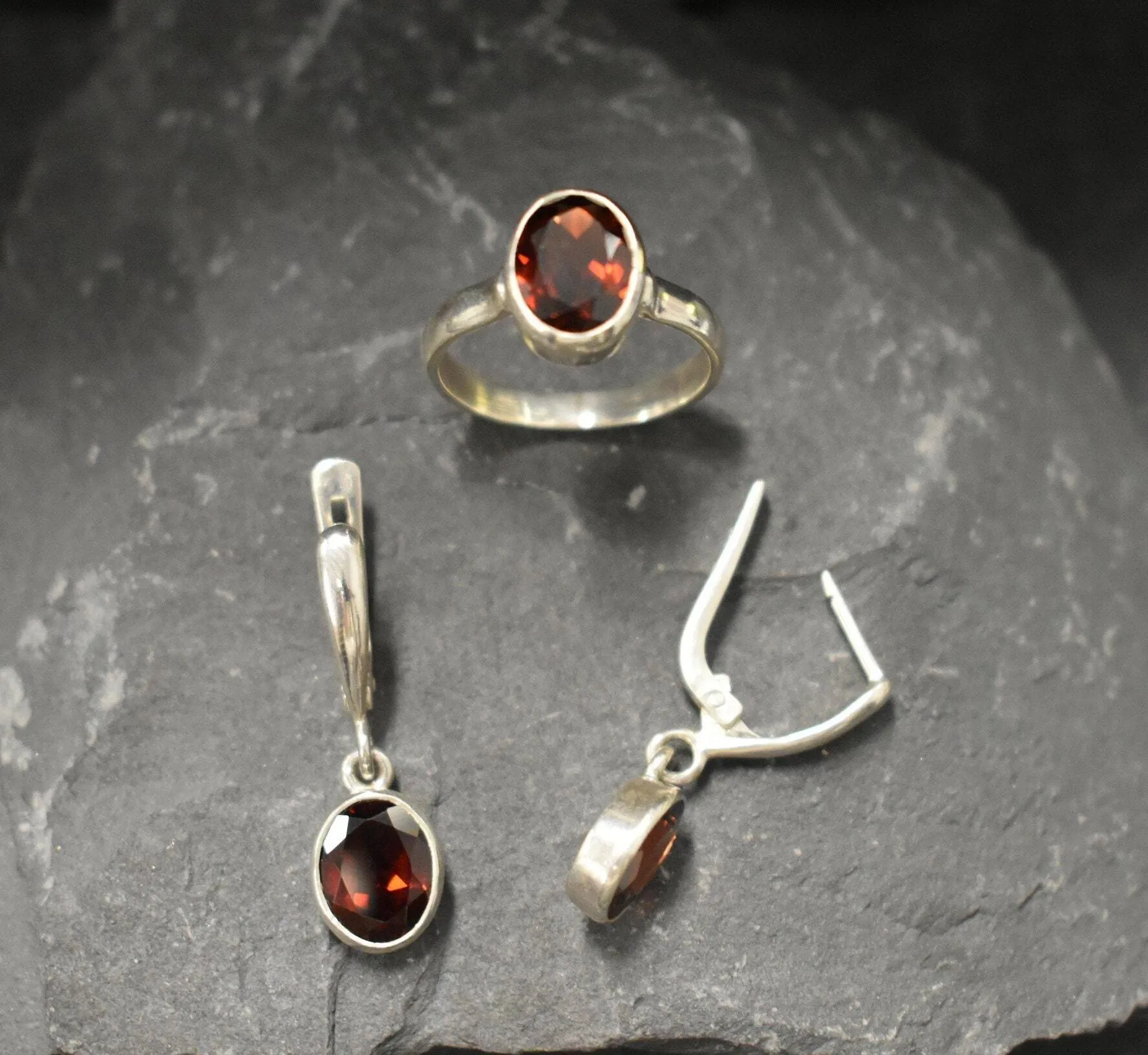 Dangling Garnet Earrings - Natural Garnet Earrings - Long Red Earrings