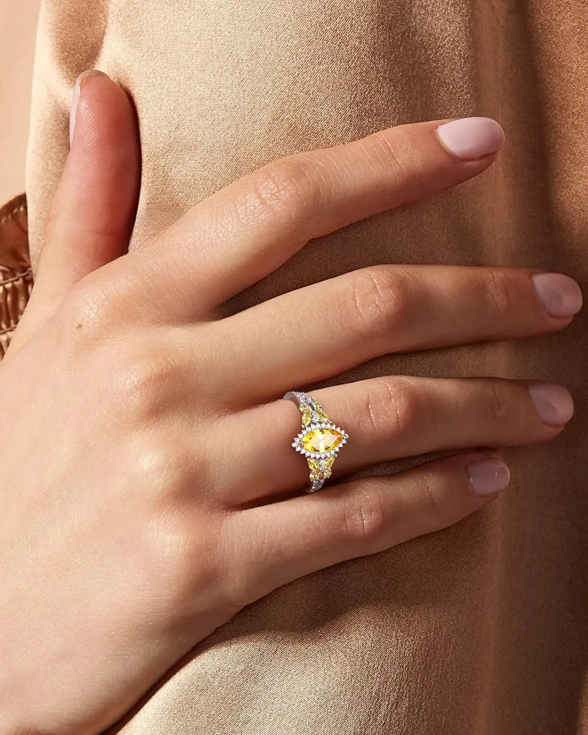 DAYBYDAY Butterfly Birthstone Rings for Women, 925 Sterling Silver Created Gemstone 5A Cubic Zirconia Cushion/Marquise Engagement Ring, 2ct Halo Promise Rings for Her Anniversary Wedding Jewerly