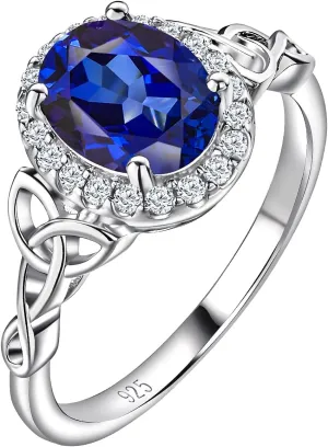 DAYBYDAY Celtic Birthstone Rings for Women 925 Sterling Silver Heart/Round/Pear/Oval Created Gemstone Moissanite Halo Engagement Promise Rings for Her Wife Birthday Anniversary Wedding Jewelry