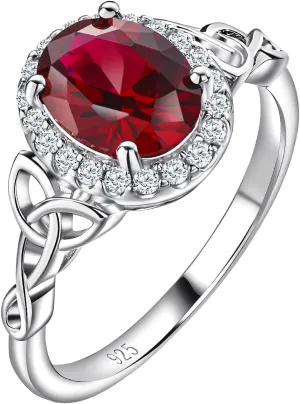 DAYBYDAY Celtic Birthstone Rings for Women 925 Sterling Silver Heart/Round/Pear/Oval Created Gemstone Moissanite Halo Engagement Promise Rings for Her Wife Birthday Anniversary Wedding Jewelry