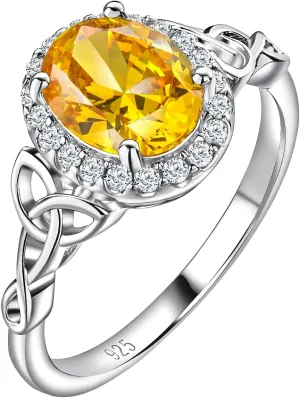 DAYBYDAY Celtic Birthstone Rings for Women 925 Sterling Silver Heart/Round/Pear/Oval Created Gemstone Moissanite Halo Engagement Promise Rings for Her Wife Birthday Anniversary Wedding Jewelry