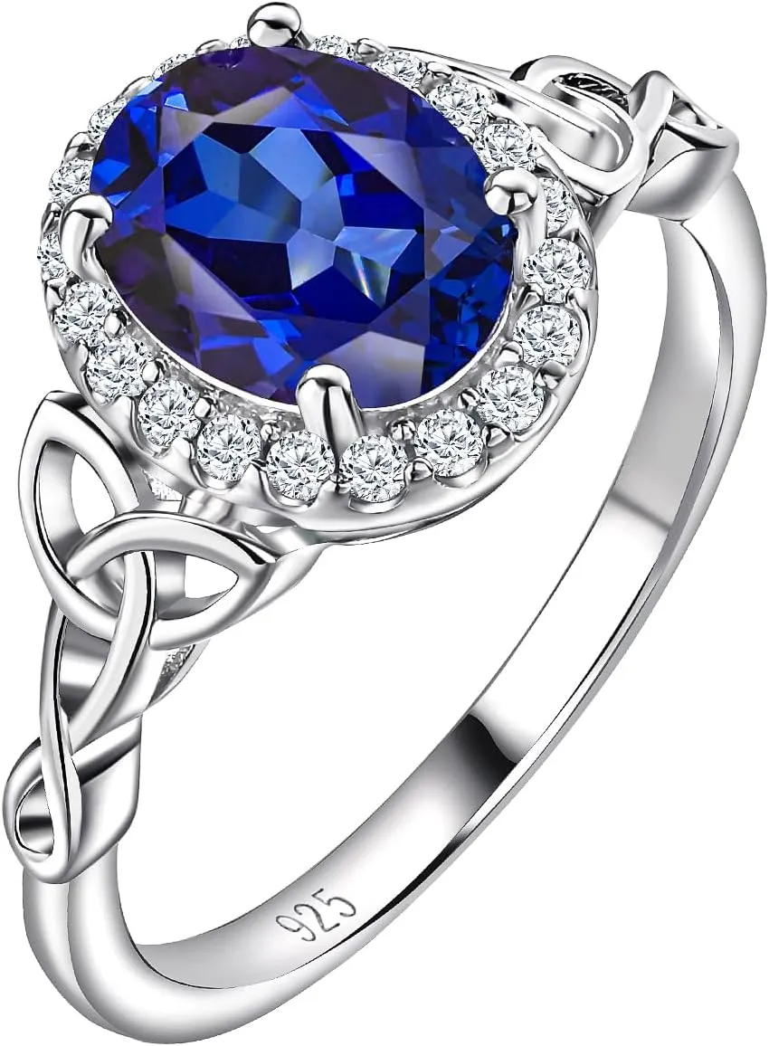 DAYBYDAY Celtic Birthstone Rings for Women 925 Sterling Silver Heart/Round/Pear/Oval Created Gemstone Moissanite Halo Engagement Promise Rings for Her Wife Birthday Anniversary Wedding Jewelry