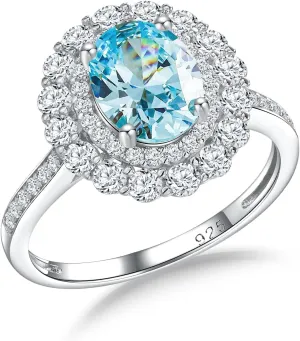 DAYBYDAY Oval Birthstone Rings for Women, 925 Sterling Silve Ruby/Sapphire/Emerald Double Halo Engagement Wedding Ring, 3ct-4ct Big Cockatil Rings