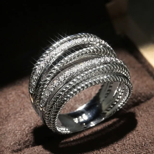 Dazzling Cross Zircon Gemstone Ring Bridal Women Jewelry