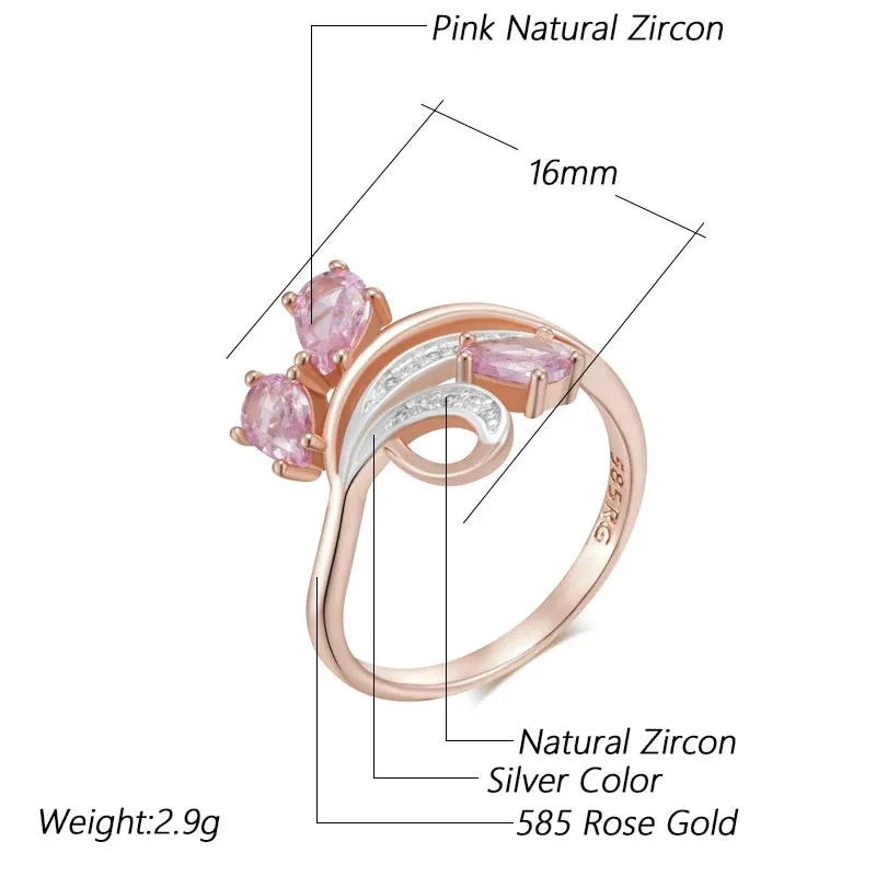 Dazzling Shiny Filled 14K Rose Gold Pink AAA  Zircon Crystals Flower Ring For Women - Fashion Daily Ethnic Jewelry