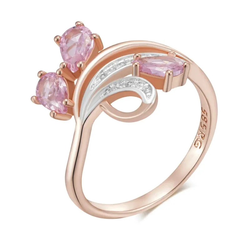 Dazzling Shiny Filled 14K Rose Gold Pink AAA  Zircon Crystals Flower Ring For Women - Fashion Daily Ethnic Jewelry