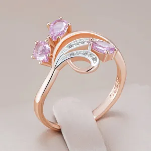 Dazzling Shiny Filled 14K Rose Gold Pink AAA  Zircon Crystals Flower Ring For Women - Fashion Daily Ethnic Jewelry
