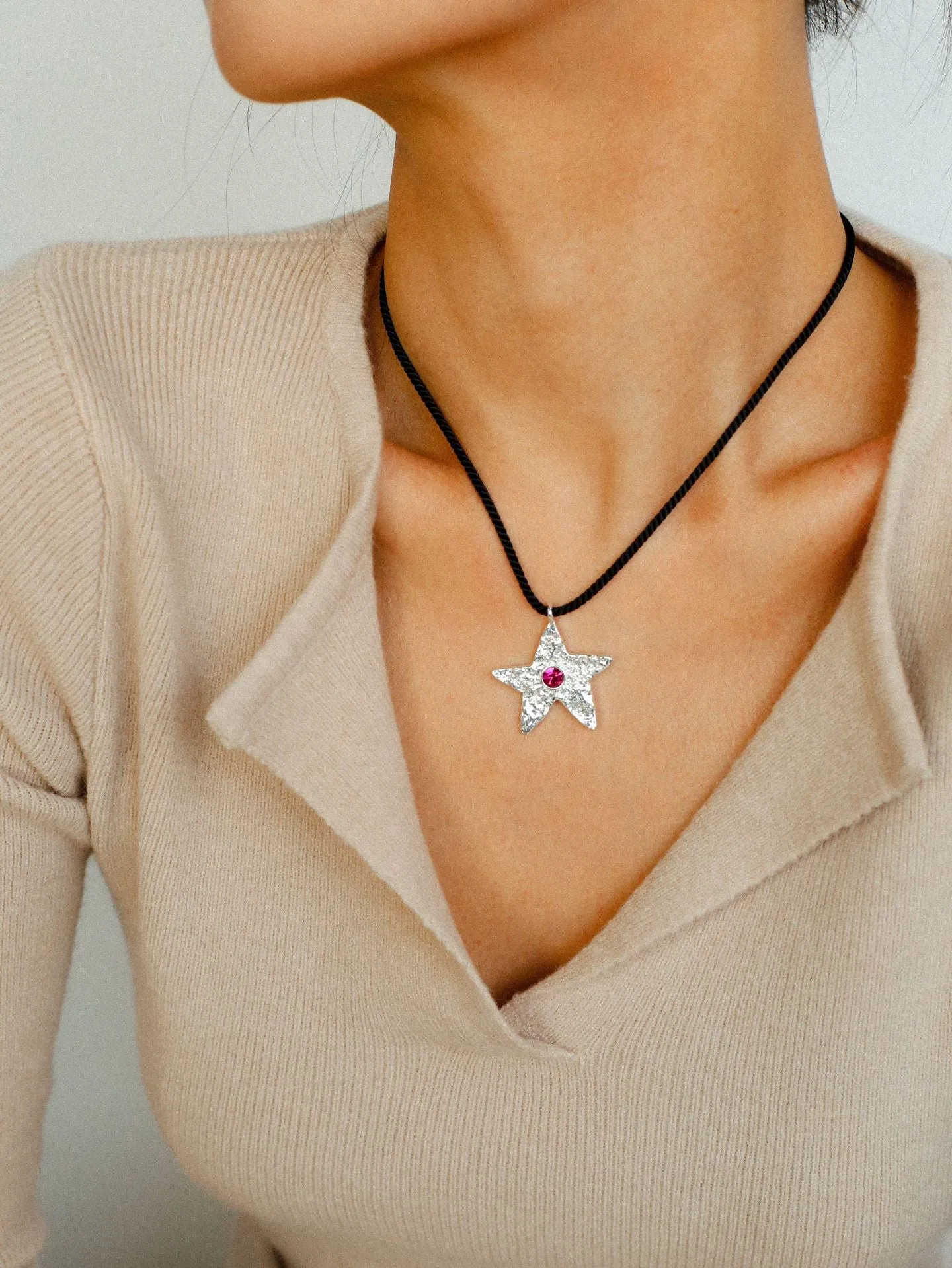 Dazzling Stars Pentagram Planet Element Necklace Black Rope Style