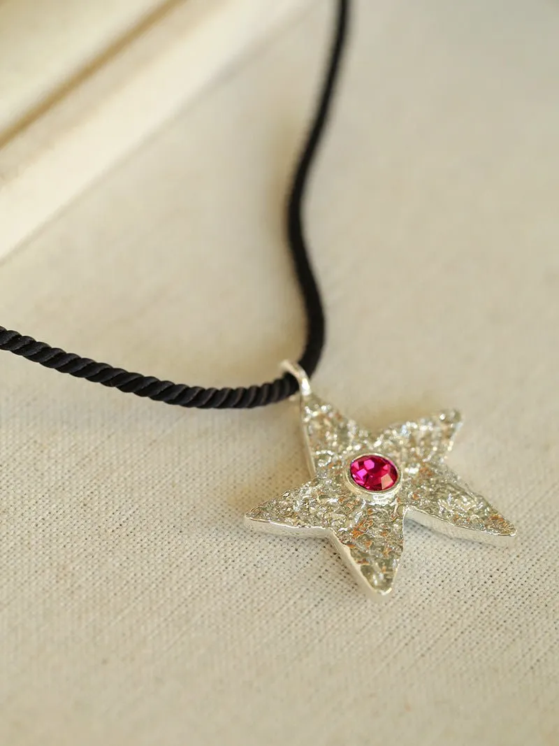 Dazzling Stars Pentagram Planet Element Necklace Black Rope Style