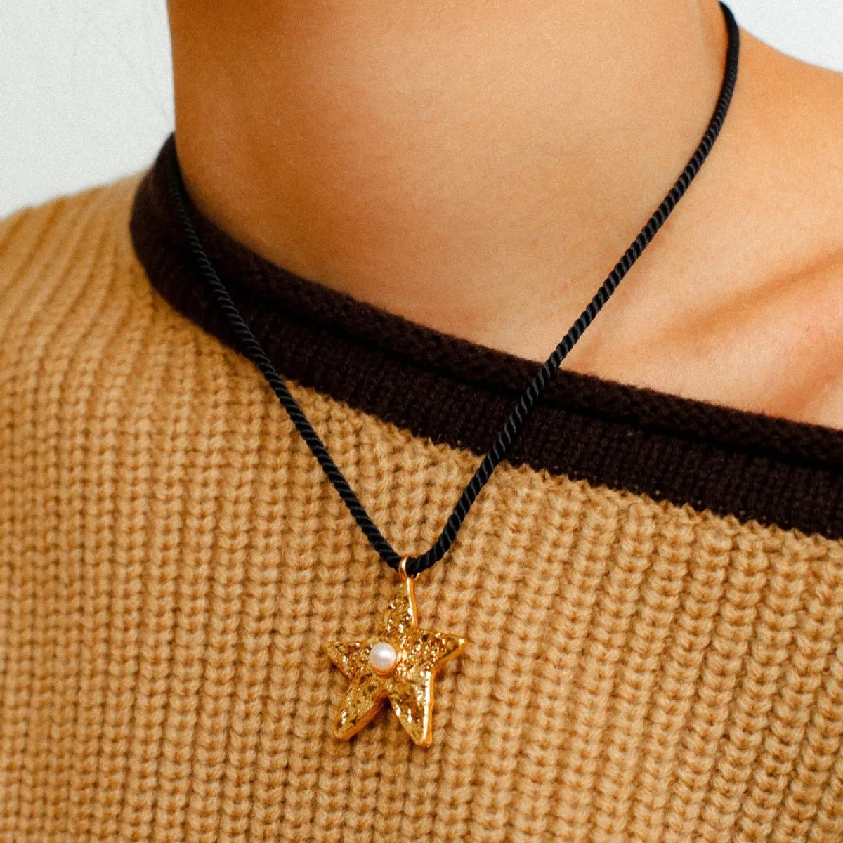 Dazzling Stars Pentagram Planet Element Necklace Black Rope Style