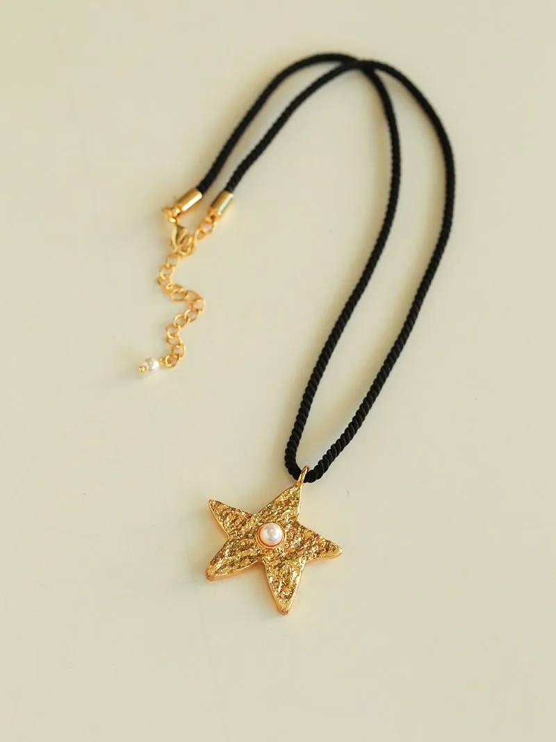 Dazzling Stars Pentagram Planet Element Necklace Black Rope Style