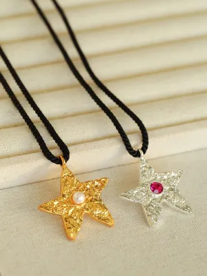 Dazzling Stars Pentagram Planet Element Necklace Black Rope Style