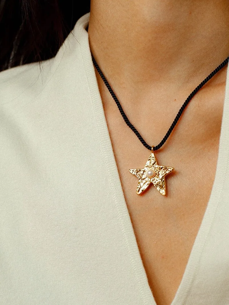 Dazzling Stars Pentagram Planet Element Necklace Black Rope Style