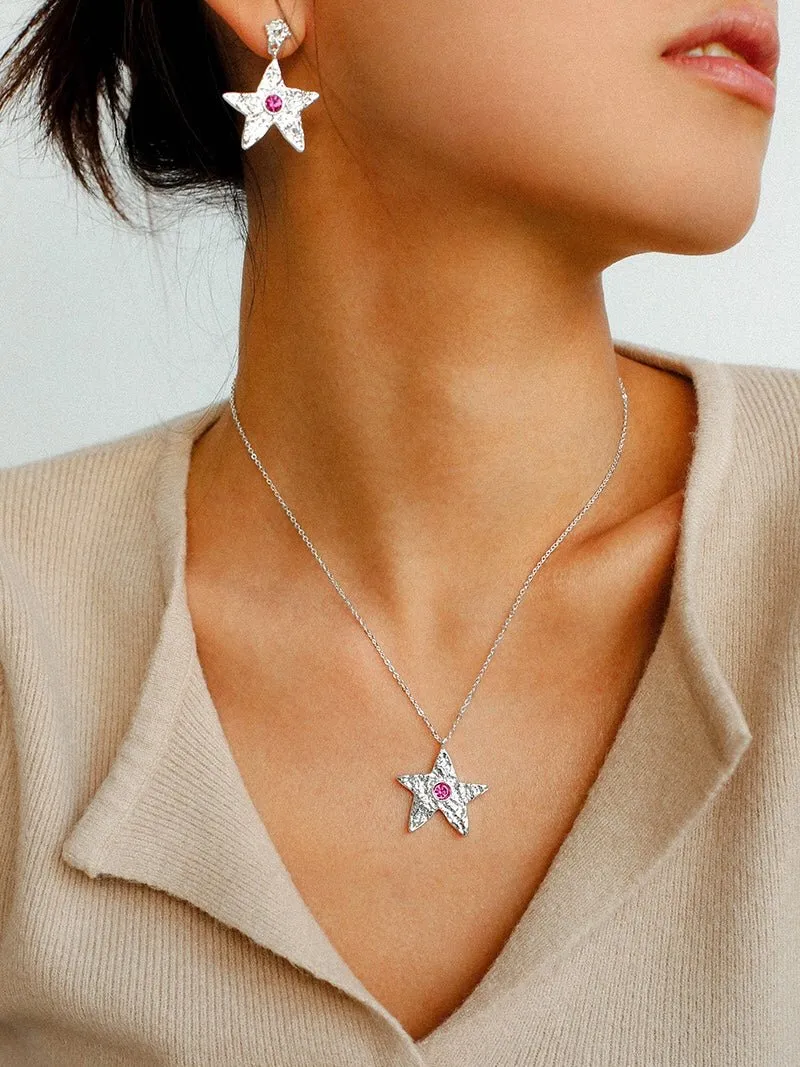 Dazzling Stars Pentagram Planet Element Necklace Silver