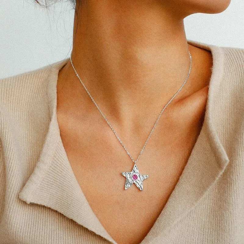 Dazzling Stars Pentagram Planet Element Necklace Silver