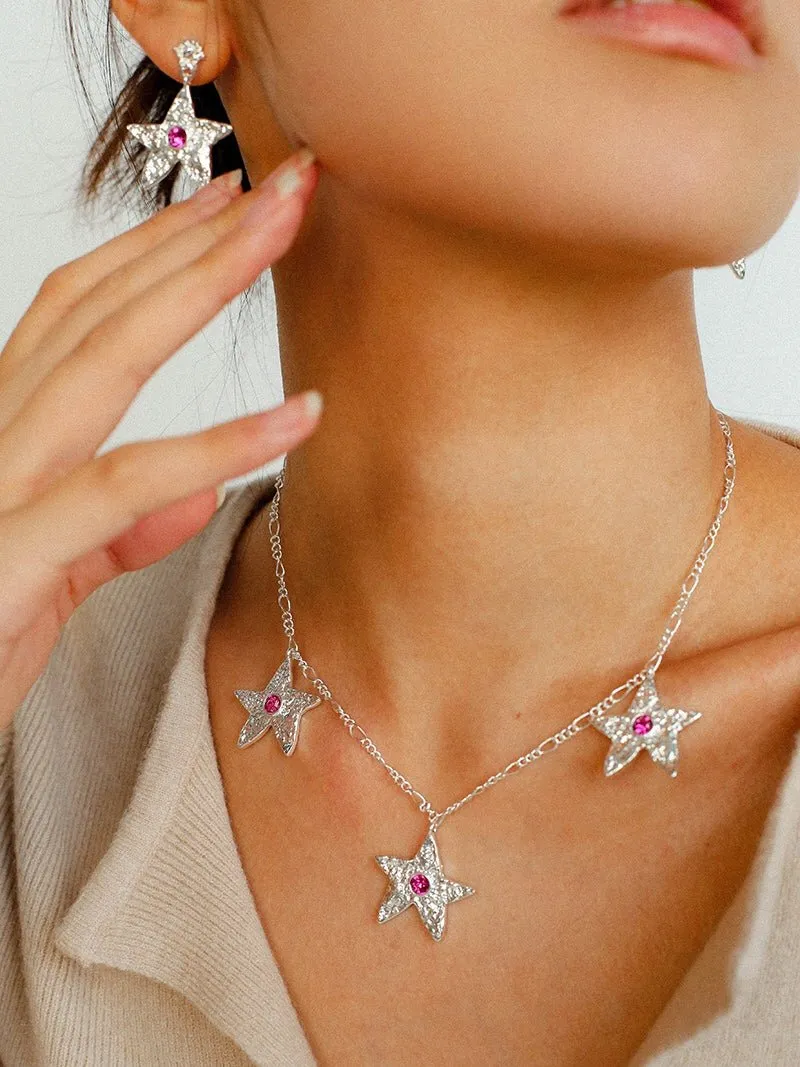 Dazzling Stars Pentagram Planet Element Necklace Silver