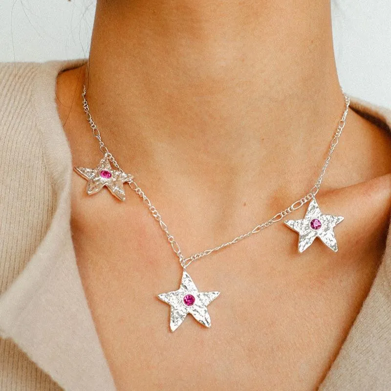 Dazzling Stars Pentagram Planet Element Necklace Silver