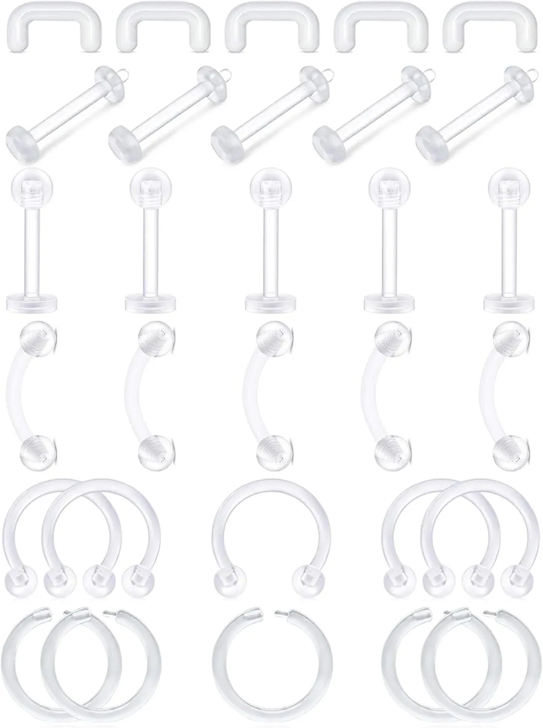 D.Bella 16G Clear Piercing Retainers Flexible Cartilage Helix Daith Rook Tragus Earring Retainer Bioflex Plastic Nose Septum Lip Eyebrow Rings Piercing Retainer