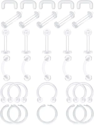 D.Bella 16G Clear Piercing Retainers Flexible Cartilage Helix Daith Rook Tragus Earring Retainer Bioflex Plastic Nose Septum Lip Eyebrow Rings Piercing Retainer