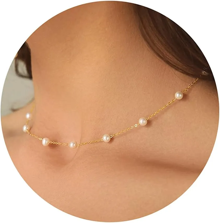 DEARMAY 14K Gold Necklaces for Women, Dainty Gold Herringbone Choker Necklace for Women Thin Layered Chunky Snake Chain Necklaces Jewelry for Teen Gifts