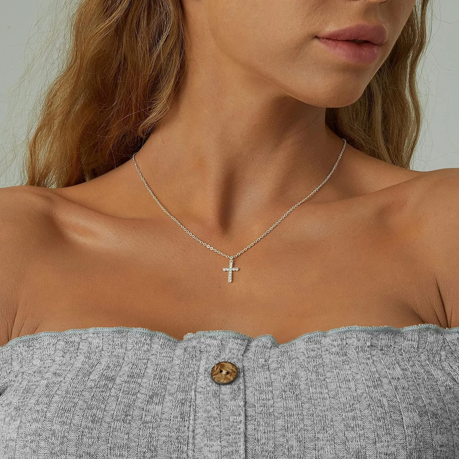 DEARMAY Dainty Cross Necklace for Women, Dainty 14k Gold Filled/Silver Cross Necklaces Simple Layered Small Cross Choker Necklace Thin Chain Necklaces Aesthetic Jewelry for Women Gift