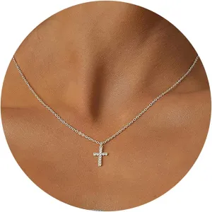 DEARMAY Dainty Cross Necklace for Women, Dainty 14k Gold Filled/Silver Cross Necklaces Simple Layered Small Cross Choker Necklace Thin Chain Necklaces Aesthetic Jewelry for Women Gift