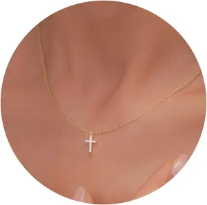 DEARMAY Dainty Cross Necklace for Women, Dainty 14k Gold Filled/Silver Cross Necklaces Simple Layered Small Cross Choker Necklace Thin Chain Necklaces Aesthetic Jewelry for Women Gift