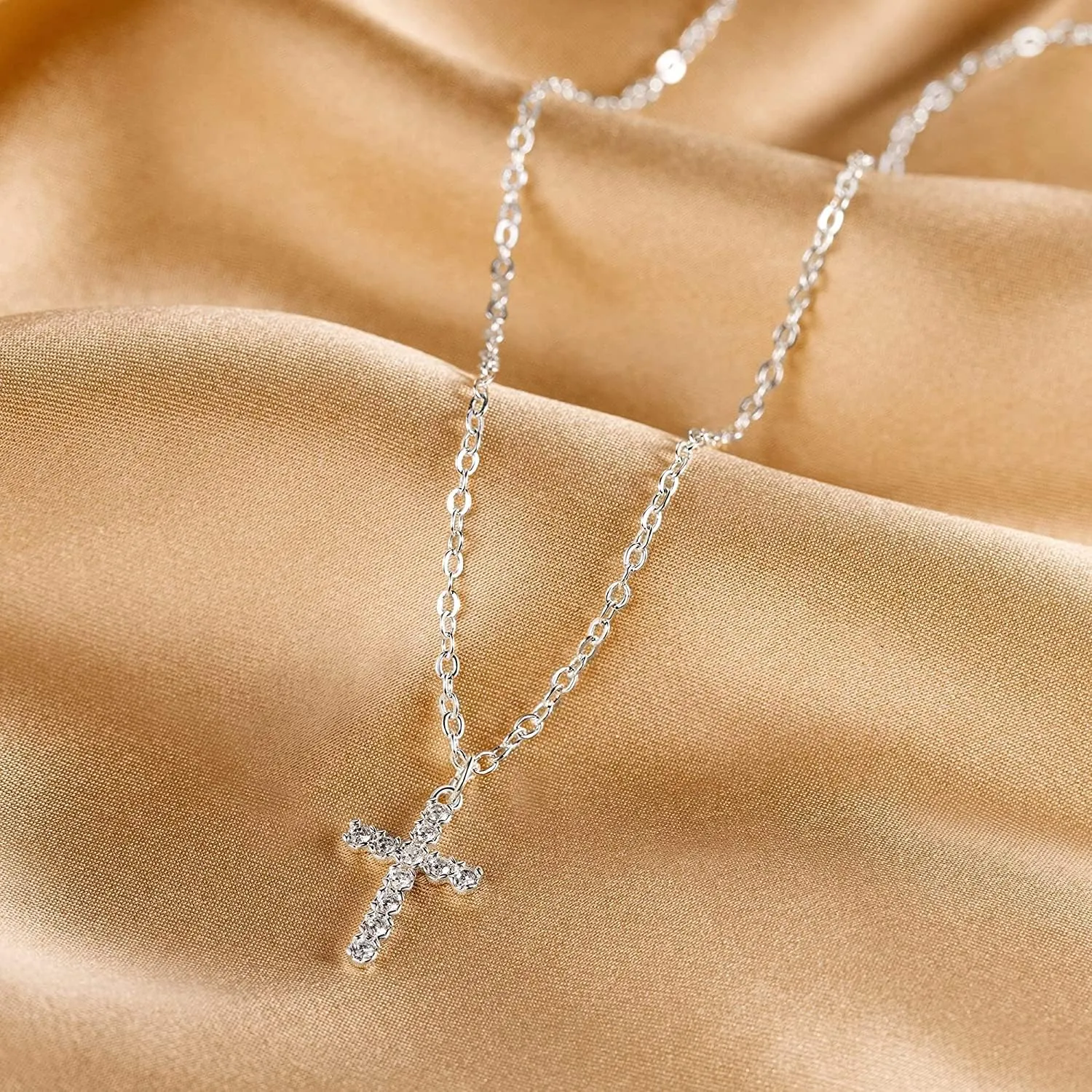 DEARMAY Dainty Cross Necklace for Women, Dainty 14k Gold Filled/Silver Cross Necklaces Simple Layered Small Cross Choker Necklace Thin Chain Necklaces Aesthetic Jewelry for Women Gift