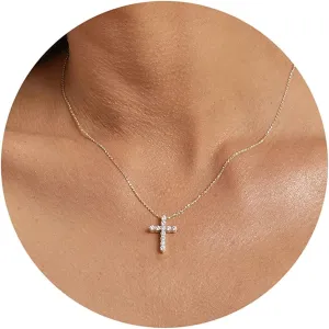 DEARMAY Dainty Cross Necklace for Women, Dainty 14k Gold Filled/Silver Cross Necklaces Simple Layered Small Cross Choker Necklace Thin Chain Necklaces Aesthetic Jewelry for Women Gift