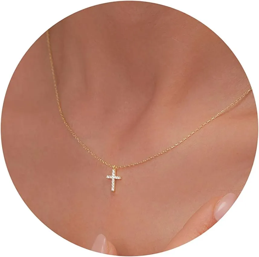 DEARMAY Dainty Cross Necklace for Women, Dainty 14k Gold Filled/Silver Cross Necklaces Simple Layered Small Cross Choker Necklace Thin Chain Necklaces Aesthetic Jewelry for Women Gift