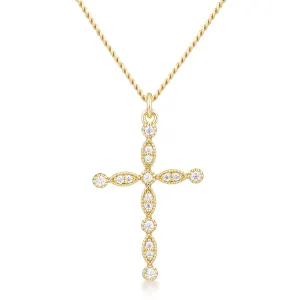 Delicate Vintage Gold Plated Clear CZ Cross Pendant