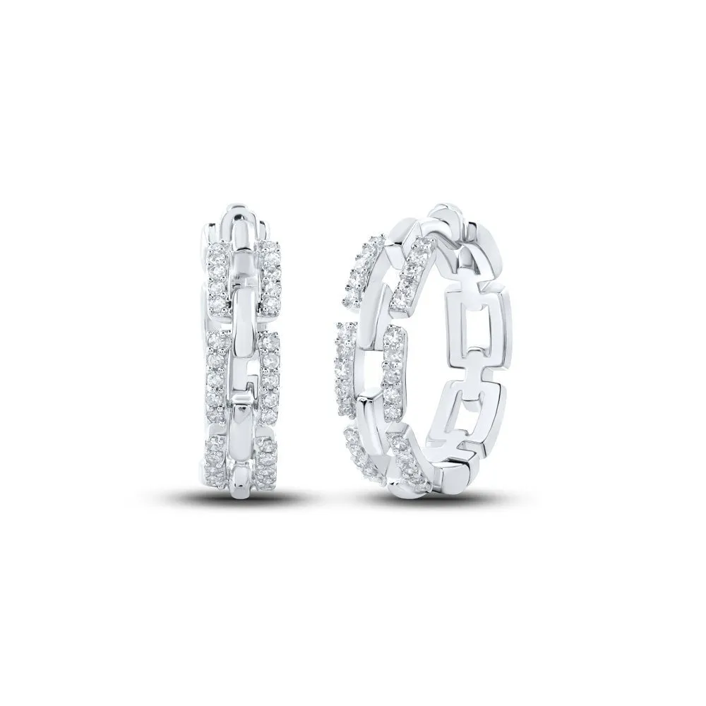 Diamond Brilliance: 10kt White Gold Womens Round Diamond Hoop Earrings 1/3 Cttw