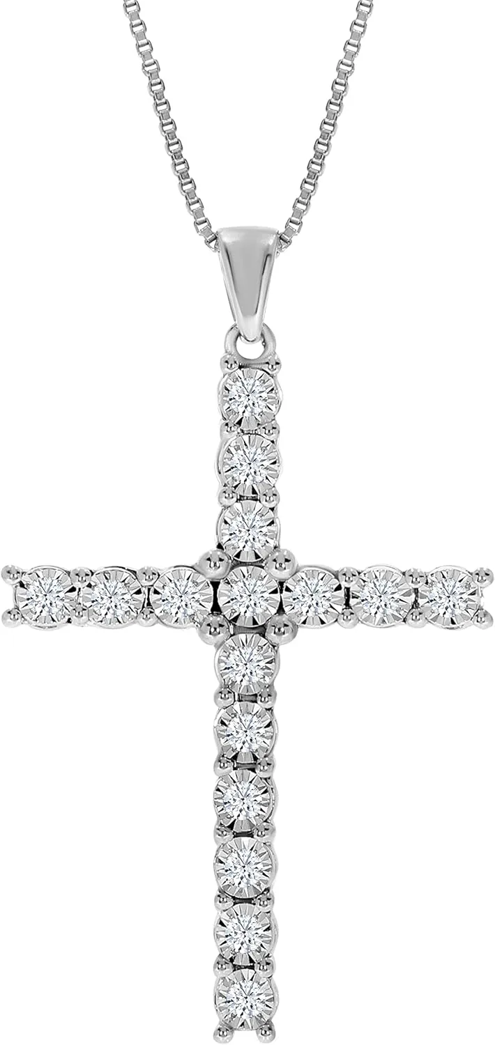 Diamond Cross Necklace for Women | 1/6-1 Carat Lab Grown Diamond Cross Pendant | 925 Sterling Silver Gold Plated Womens Diamond Necklace | Sparkling Diamond Jewelry for Women