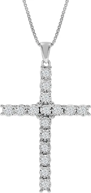 Diamond Cross Necklace for Women | 1/6-1 Carat Lab Grown Diamond Cross Pendant | 925 Sterling Silver Gold Plated Womens Diamond Necklace | Sparkling Diamond Jewelry for Women