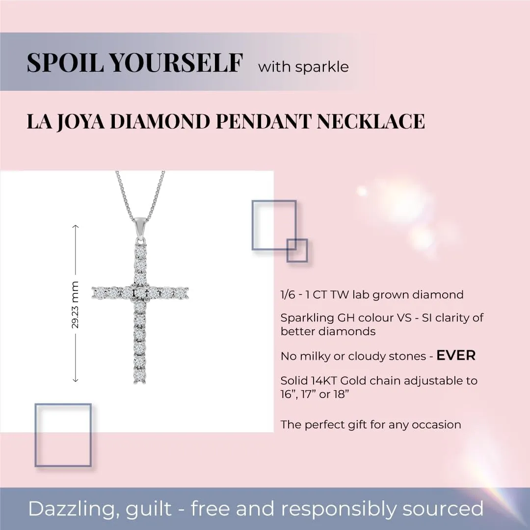 Diamond Cross Necklace for Women | 1/6-1 Carat Lab Grown Diamond Cross Pendant | 925 Sterling Silver Gold Plated Womens Diamond Necklace | Sparkling Diamond Jewelry for Women