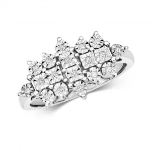 Diamond Jewellery 9ct Illusion Cluster White Gold Rings with 18 Diamonds - RD595W