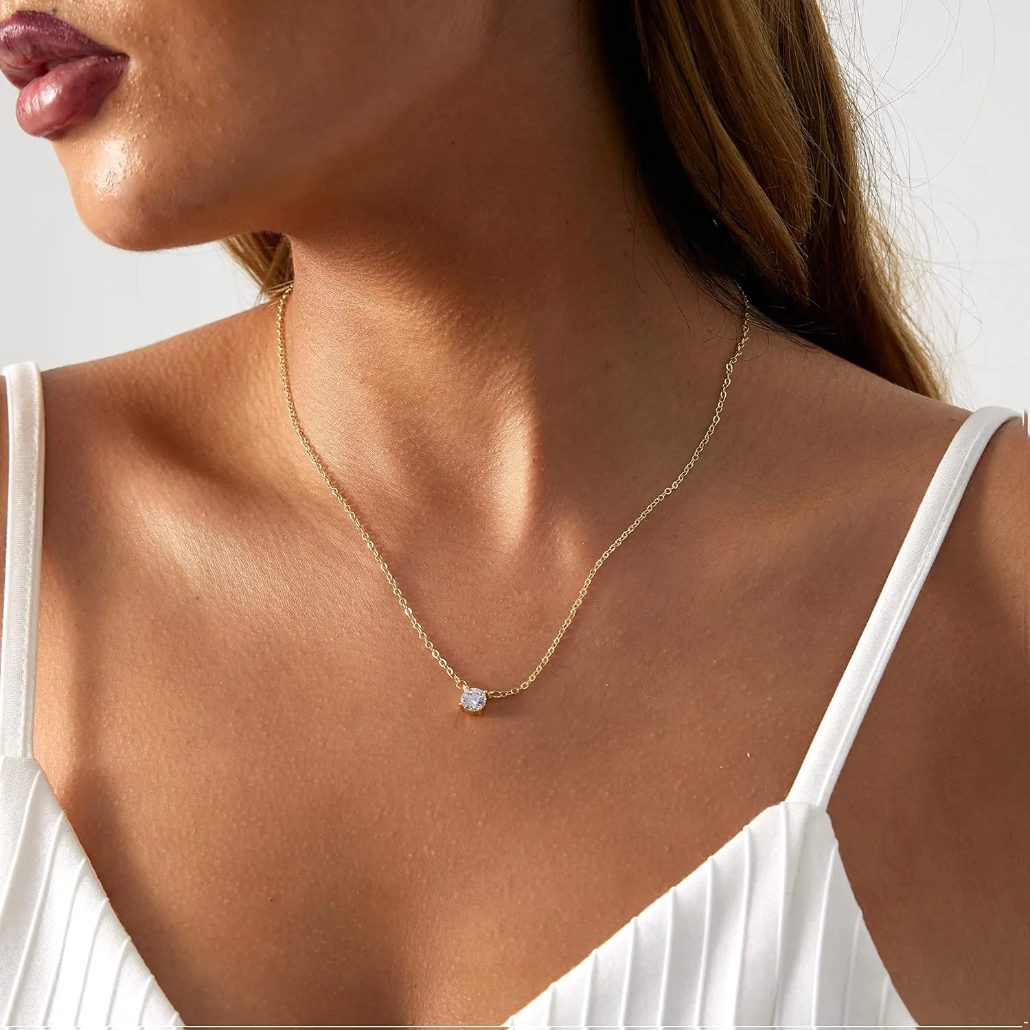 Diamond Necklaces for Women 14k Gold Plated Dainty Flower Cubic Zirconia Simple Layered Necklace Different Shapes Choker Necklaces Delicacy Jewelry for Women
