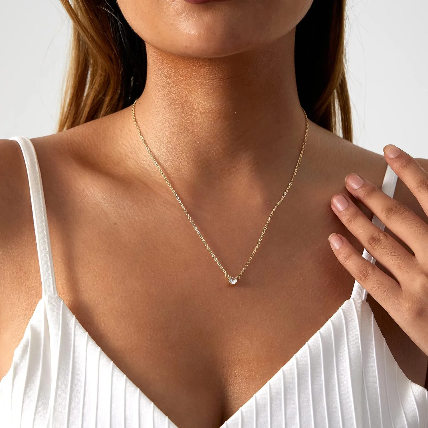 Diamond Necklaces for Women 14k Gold Plated Dainty Flower Cubic Zirconia Simple Layered Necklace Different Shapes Choker Necklaces Delicacy Jewelry for Women