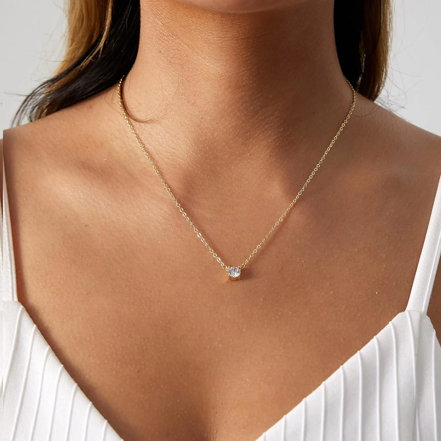 Diamond Necklaces for Women 14k Gold Plated Dainty Flower Cubic Zirconia Simple Layered Necklace Different Shapes Choker Necklaces Delicacy Jewelry for Women