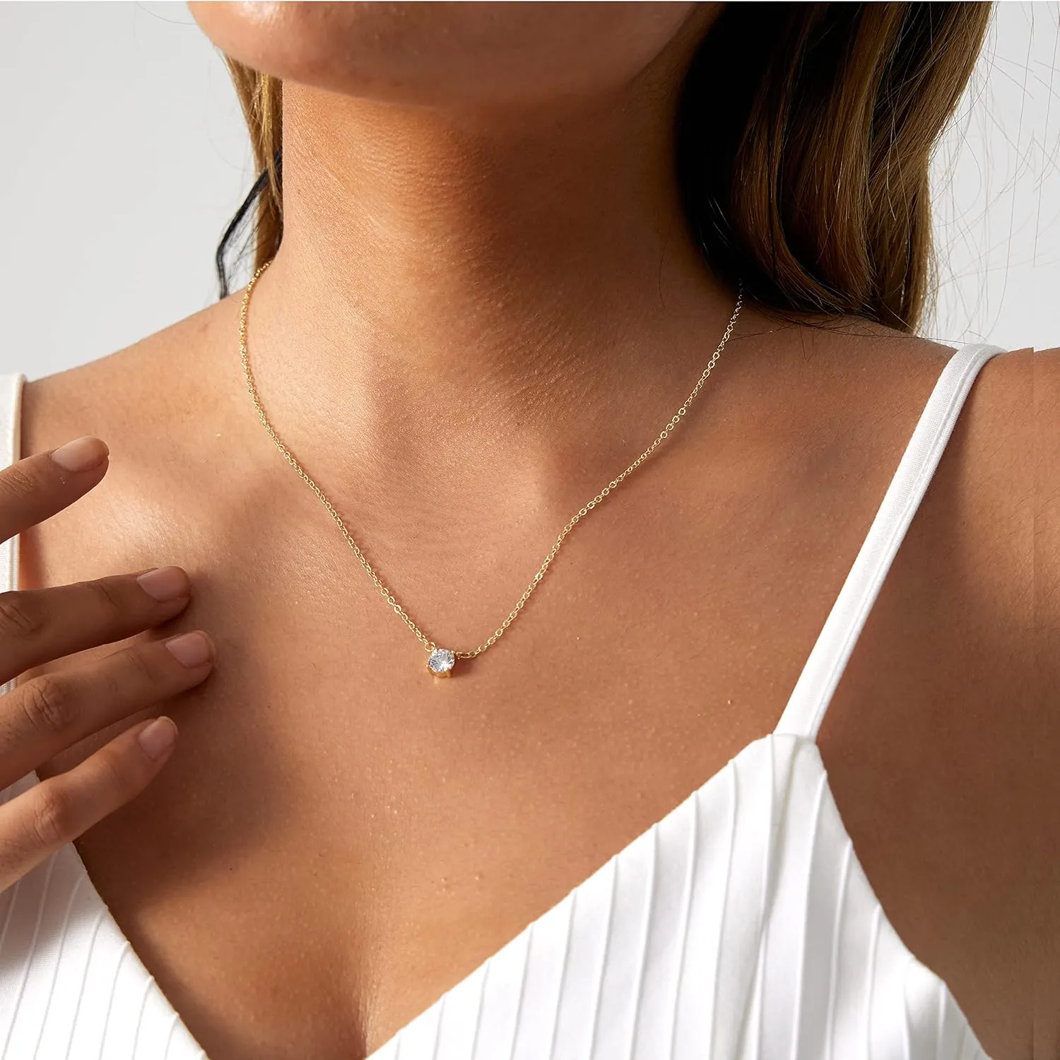 Diamond Necklaces for Women 14k Gold Plated Dainty Flower Cubic Zirconia Simple Layered Necklace Different Shapes Choker Necklaces Delicacy Jewelry for Women