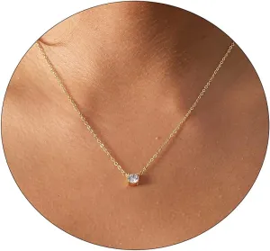 Diamond Necklaces for Women 14k Gold Plated Dainty Flower Cubic Zirconia Simple Layered Necklace Different Shapes Choker Necklaces Delicacy Jewelry for Women