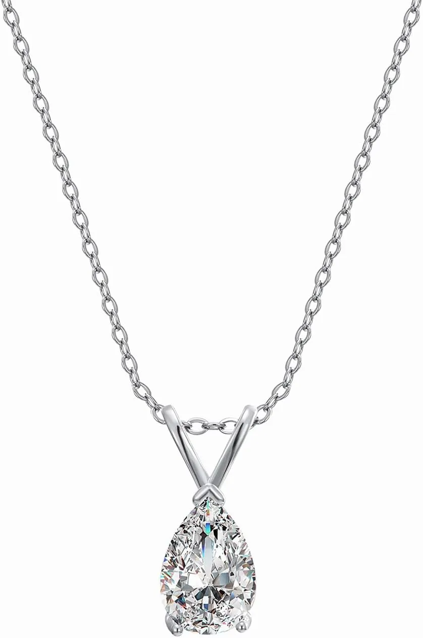 Diamond Necklaces for Women, 925 Sterling Silver Dainty Teardrop Pendant Choker Necklace Simple CZ Jewelry Charm Chain Necklaces for Women Trendy Gifts