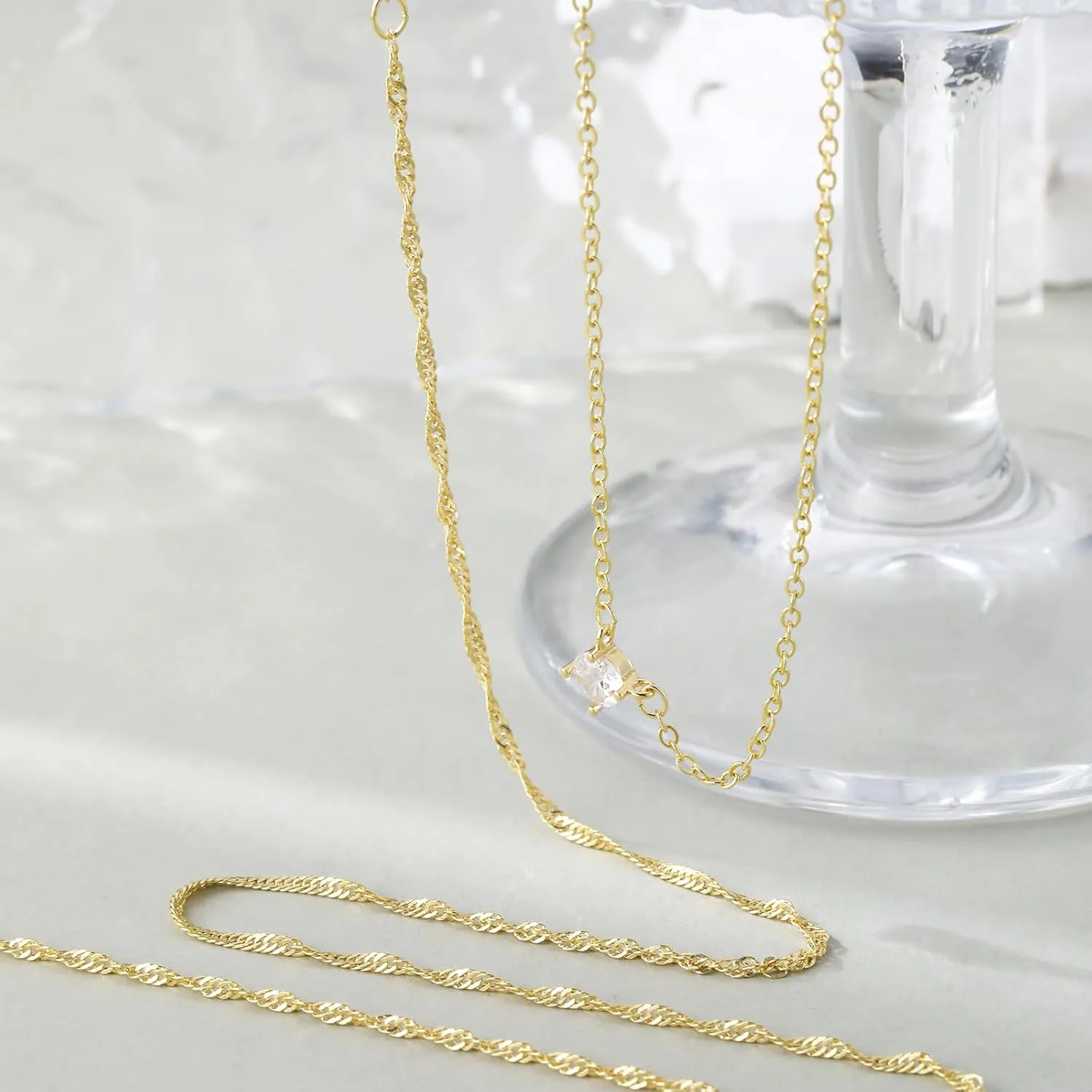 Diamond Necklaces for Women Dainty Necklace 14k Gold Plated Diamond Chain Simple Diamond Choker Necklaces for Women Gold Necklace Non Tarnish Trendy Jewelry Perfect Choice