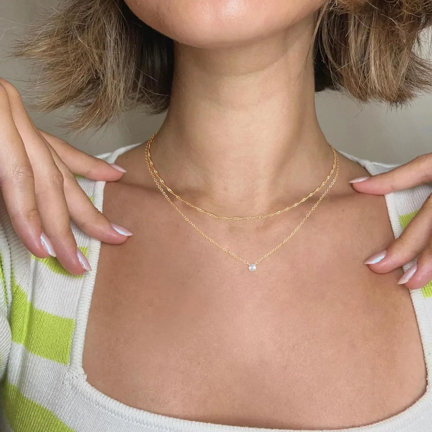 Diamond Necklaces for Women Dainty Necklace 14k Gold Plated Diamond Chain Simple Diamond Choker Necklaces for Women Gold Necklace Non Tarnish Trendy Jewelry Perfect Choice