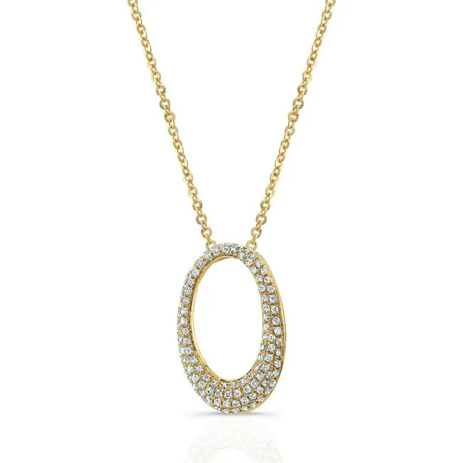 Diamond Pave Oval Pendant In 14k Yellow Gold (si)