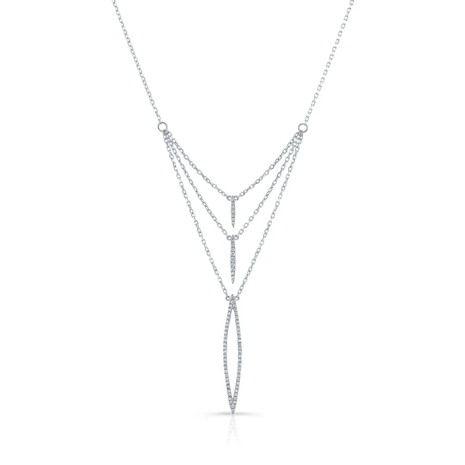 Diamond Pave Trio Icicles Layered Necklace In 14k White Gold (16-18 In Adj Chn)