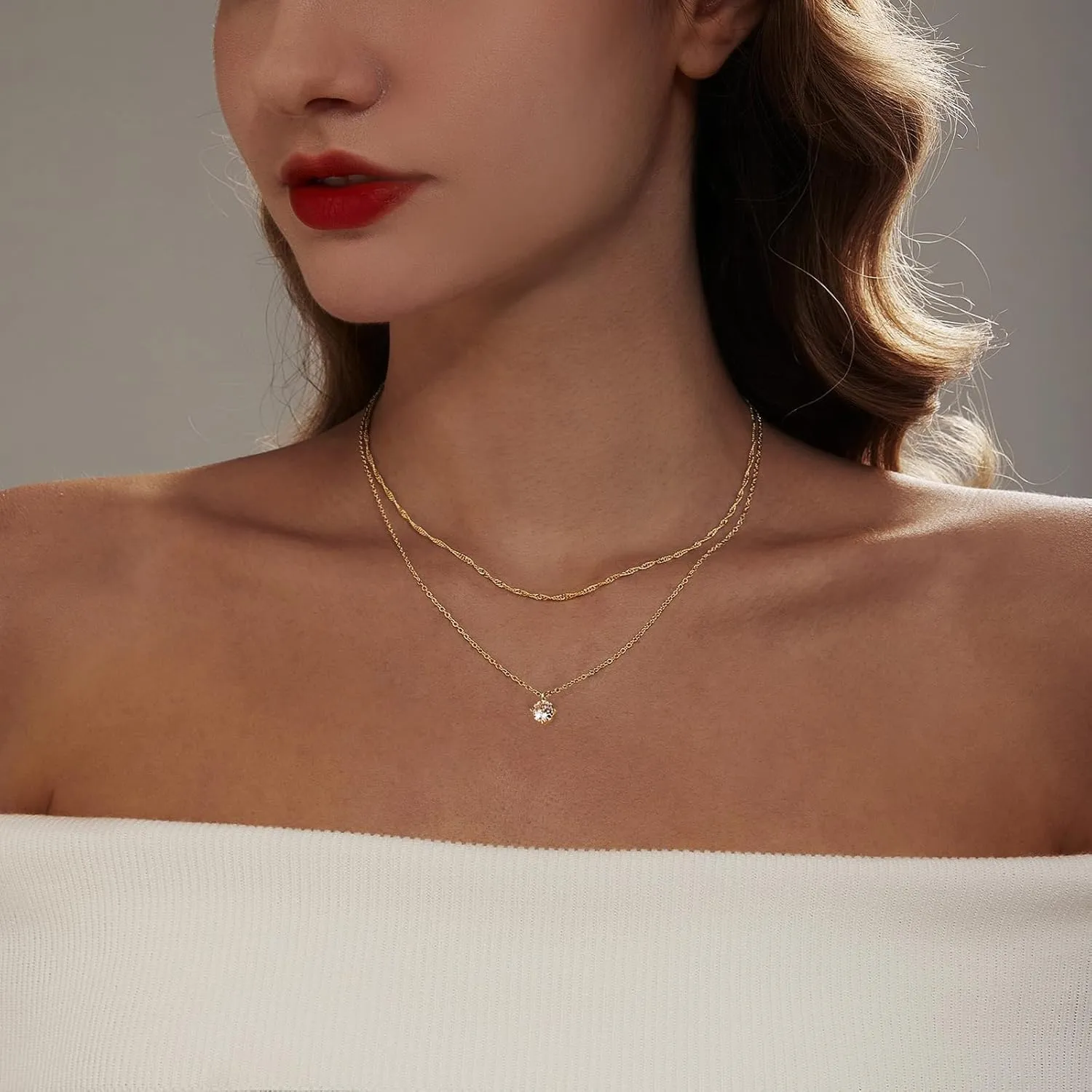 Diamond Pendant Necklace for Women, Dainty Gold Necklace 18k Gold Plated Paperclip Choker Necklaces Cute Open Oval Necklaces Simple Gold Necklace Jewelry Gifts for Women Trendy